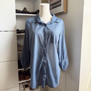 Karen Brooks Blue Button-Up Long Sleeve Shirt with Front Pocket Size Large